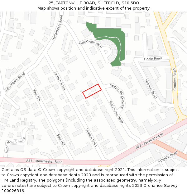 25, TAPTONVILLE ROAD, SHEFFIELD, S10 5BQ: Location map and indicative extent of plot