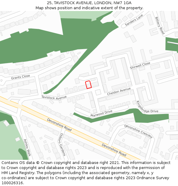 25, TAVISTOCK AVENUE, LONDON, NW7 1GA: Location map and indicative extent of plot