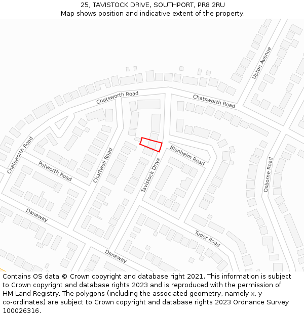 25, TAVISTOCK DRIVE, SOUTHPORT, PR8 2RU: Location map and indicative extent of plot