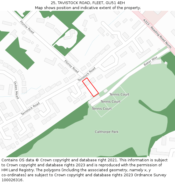 25, TAVISTOCK ROAD, FLEET, GU51 4EH: Location map and indicative extent of plot