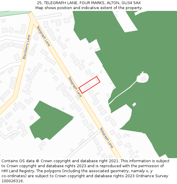 25, TELEGRAPH LANE, FOUR MARKS, ALTON, GU34 5AX: Location map and indicative extent of plot