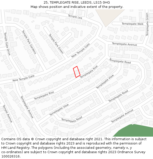 25, TEMPLEGATE RISE, LEEDS, LS15 0HG: Location map and indicative extent of plot