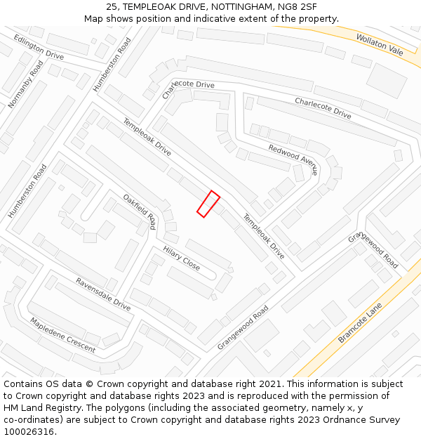 25, TEMPLEOAK DRIVE, NOTTINGHAM, NG8 2SF: Location map and indicative extent of plot