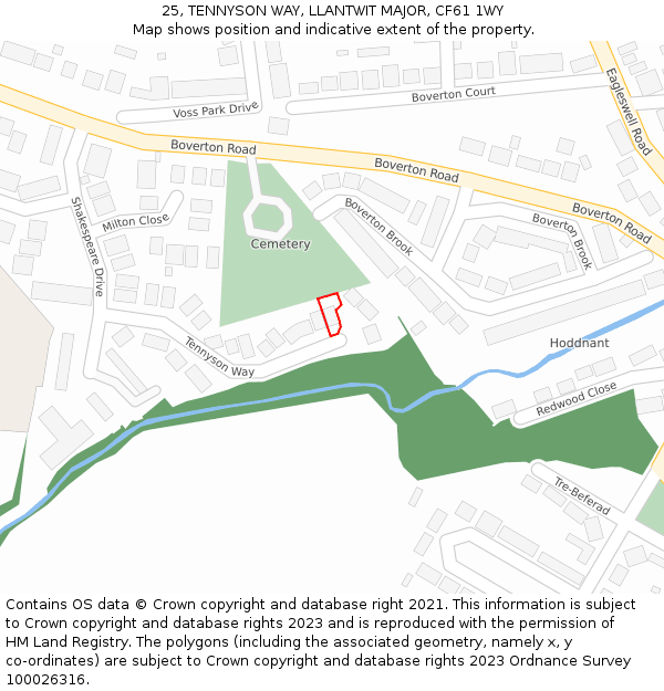 25, TENNYSON WAY, LLANTWIT MAJOR, CF61 1WY: Location map and indicative extent of plot