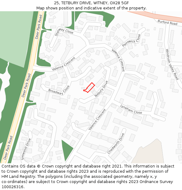 25, TETBURY DRIVE, WITNEY, OX28 5GF: Location map and indicative extent of plot