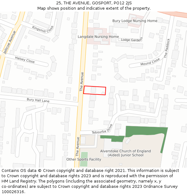 25, THE AVENUE, GOSPORT, PO12 2JS: Location map and indicative extent of plot