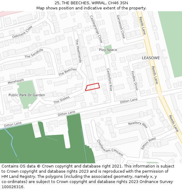 25, THE BEECHES, WIRRAL, CH46 3SN: Location map and indicative extent of plot