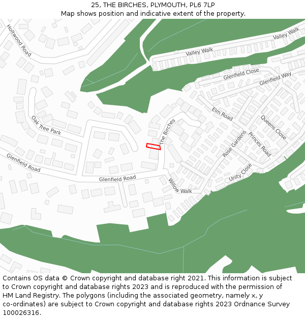 25, THE BIRCHES, PLYMOUTH, PL6 7LP: Location map and indicative extent of plot