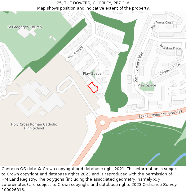 25, THE BOWERS, CHORLEY, PR7 3LA: Location map and indicative extent of plot