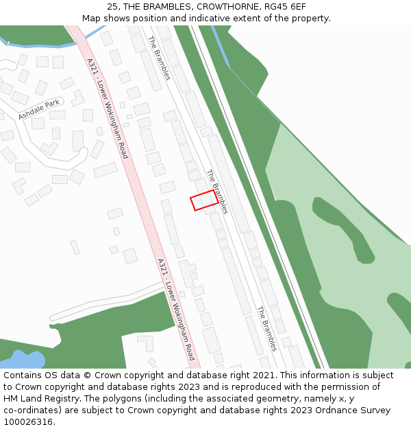 25, THE BRAMBLES, CROWTHORNE, RG45 6EF: Location map and indicative extent of plot