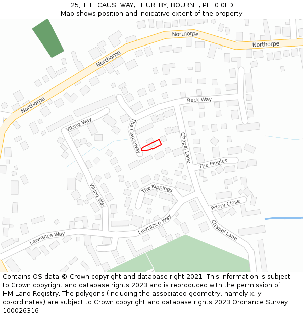 25, THE CAUSEWAY, THURLBY, BOURNE, PE10 0LD: Location map and indicative extent of plot