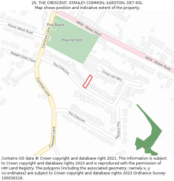 25, THE CRESCENT, STANLEY COMMON, ILKESTON, DE7 6GL: Location map and indicative extent of plot