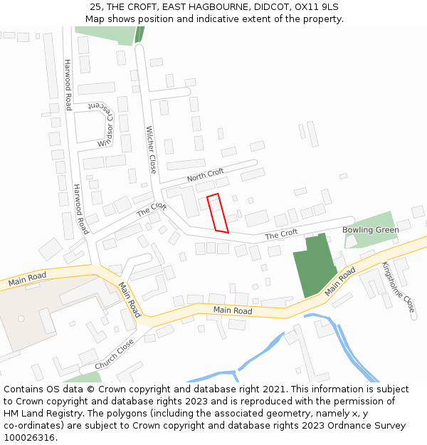 25, THE CROFT, EAST HAGBOURNE, DIDCOT, OX11 9LS: Location map and indicative extent of plot