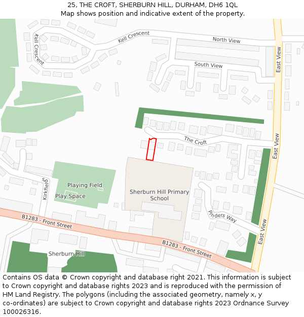 25, THE CROFT, SHERBURN HILL, DURHAM, DH6 1QL: Location map and indicative extent of plot