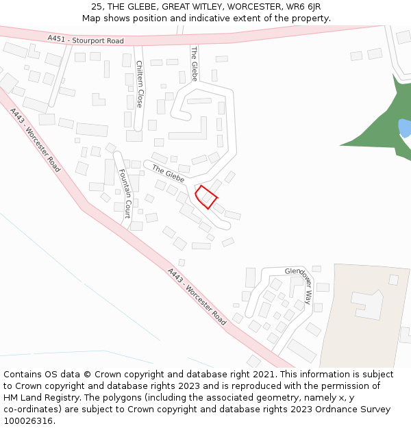 25, THE GLEBE, GREAT WITLEY, WORCESTER, WR6 6JR: Location map and indicative extent of plot