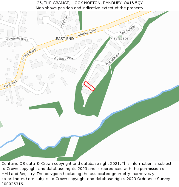 25, THE GRANGE, HOOK NORTON, BANBURY, OX15 5QY: Location map and indicative extent of plot