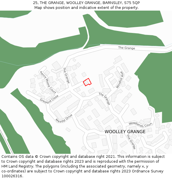 25, THE GRANGE, WOOLLEY GRANGE, BARNSLEY, S75 5QP: Location map and indicative extent of plot