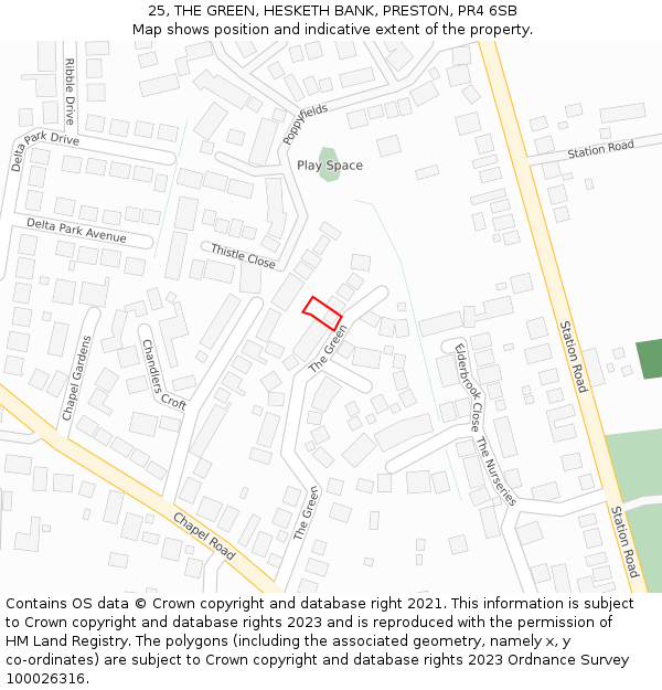 25, THE GREEN, HESKETH BANK, PRESTON, PR4 6SB: Location map and indicative extent of plot