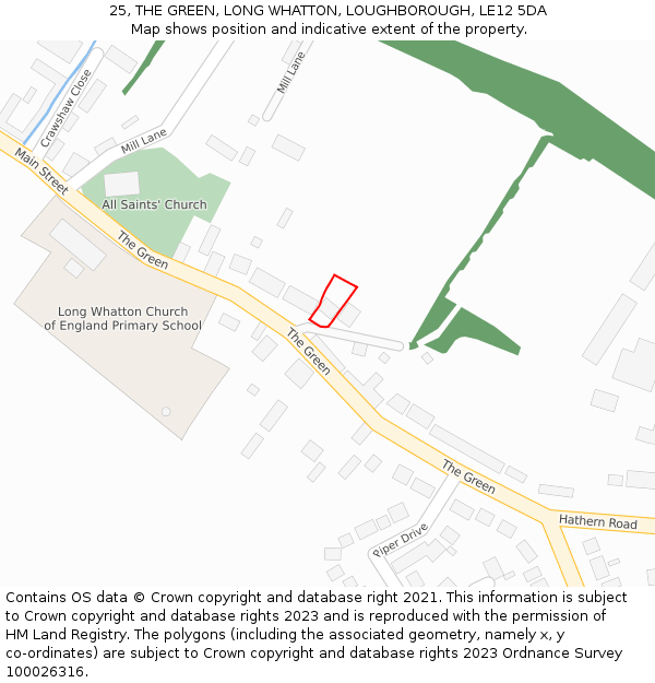 25, THE GREEN, LONG WHATTON, LOUGHBOROUGH, LE12 5DA: Location map and indicative extent of plot