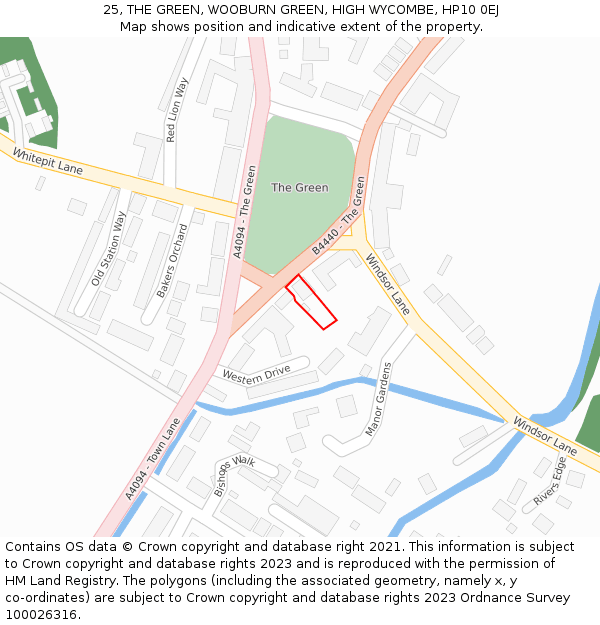 25, THE GREEN, WOOBURN GREEN, HIGH WYCOMBE, HP10 0EJ: Location map and indicative extent of plot