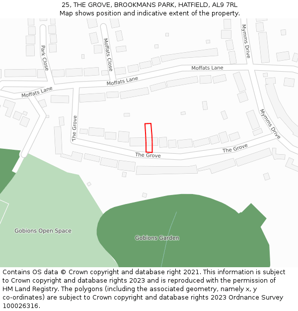 25, THE GROVE, BROOKMANS PARK, HATFIELD, AL9 7RL: Location map and indicative extent of plot