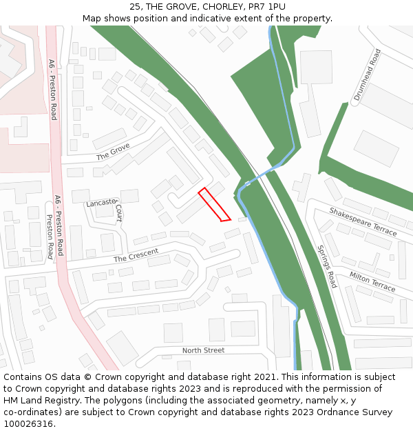 25, THE GROVE, CHORLEY, PR7 1PU: Location map and indicative extent of plot