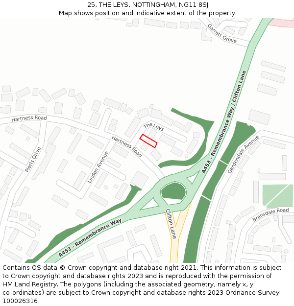 25, THE LEYS, NOTTINGHAM, NG11 8SJ: Location map and indicative extent of plot