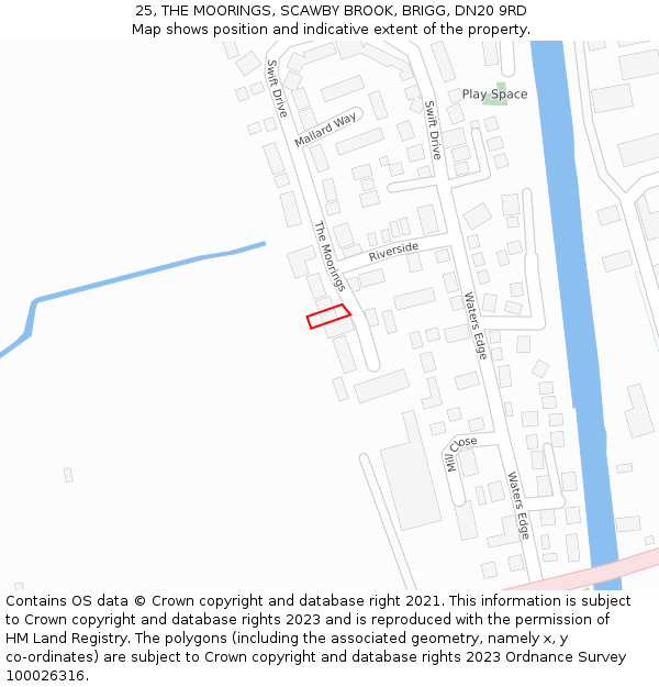 25, THE MOORINGS, SCAWBY BROOK, BRIGG, DN20 9RD: Location map and indicative extent of plot