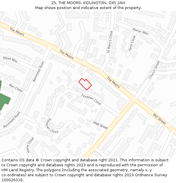 25, THE MOORS, KIDLINGTON, OX5 2AH: Location map and indicative extent of plot