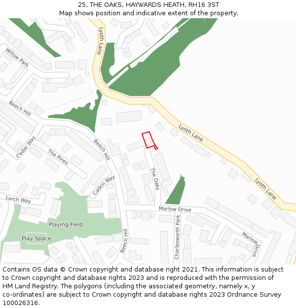 25, THE OAKS, HAYWARDS HEATH, RH16 3ST: Location map and indicative extent of plot