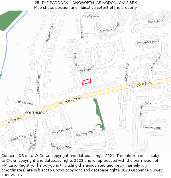 25, THE PADDOCK, LONGWORTH, ABINGDON, OX13 5BX: Location map and indicative extent of plot