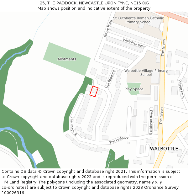 25, THE PADDOCK, NEWCASTLE UPON TYNE, NE15 8JG: Location map and indicative extent of plot