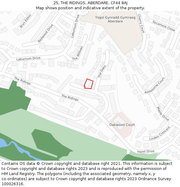 25, THE RIDINGS, ABERDARE, CF44 8AJ: Location map and indicative extent of plot