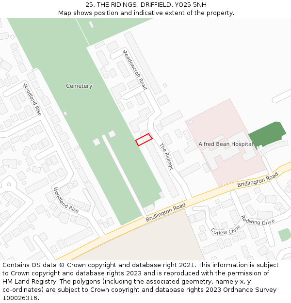 25, THE RIDINGS, DRIFFIELD, YO25 5NH: Location map and indicative extent of plot