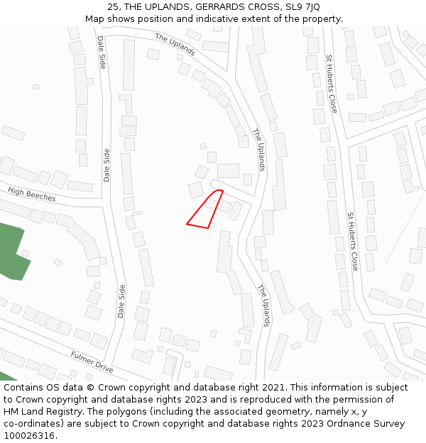 25, THE UPLANDS, GERRARDS CROSS, SL9 7JQ: Location map and indicative extent of plot