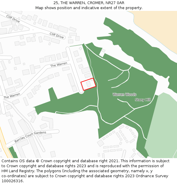 25, THE WARREN, CROMER, NR27 0AR: Location map and indicative extent of plot