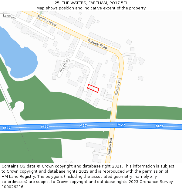 25, THE WATERS, FAREHAM, PO17 5EL: Location map and indicative extent of plot