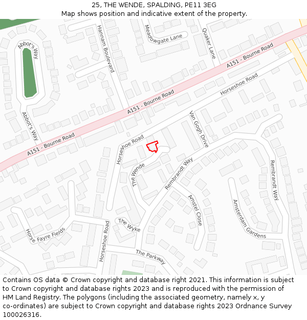 25, THE WENDE, SPALDING, PE11 3EG: Location map and indicative extent of plot