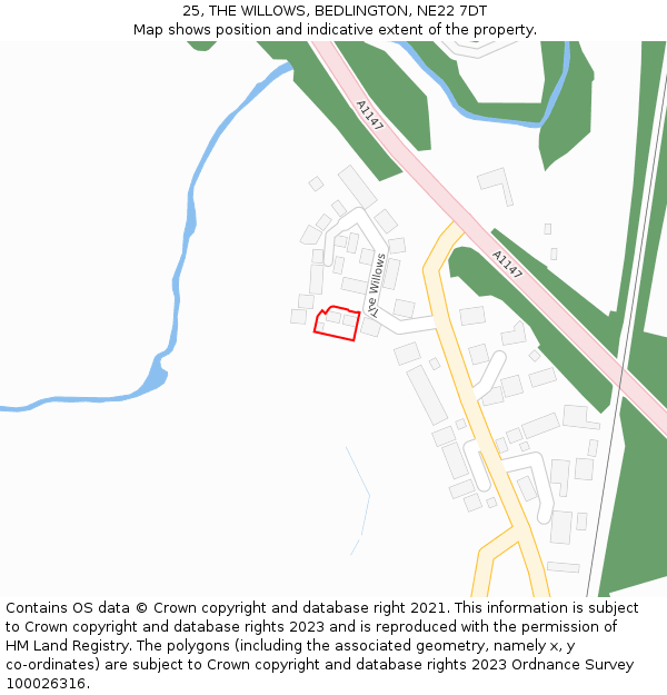 25, THE WILLOWS, BEDLINGTON, NE22 7DT: Location map and indicative extent of plot