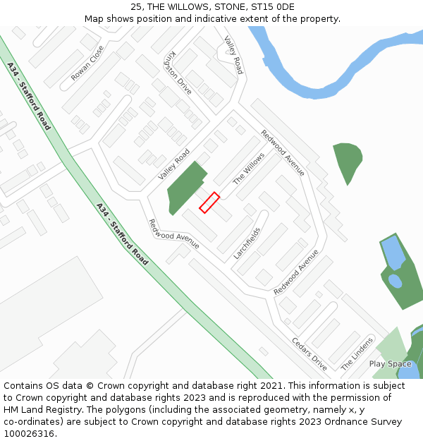 25, THE WILLOWS, STONE, ST15 0DE: Location map and indicative extent of plot