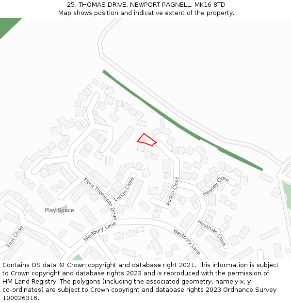 25, THOMAS DRIVE, NEWPORT PAGNELL, MK16 8TD: Location map and indicative extent of plot