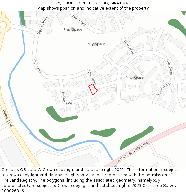 25, THOR DRIVE, BEDFORD, MK41 0WN: Location map and indicative extent of plot