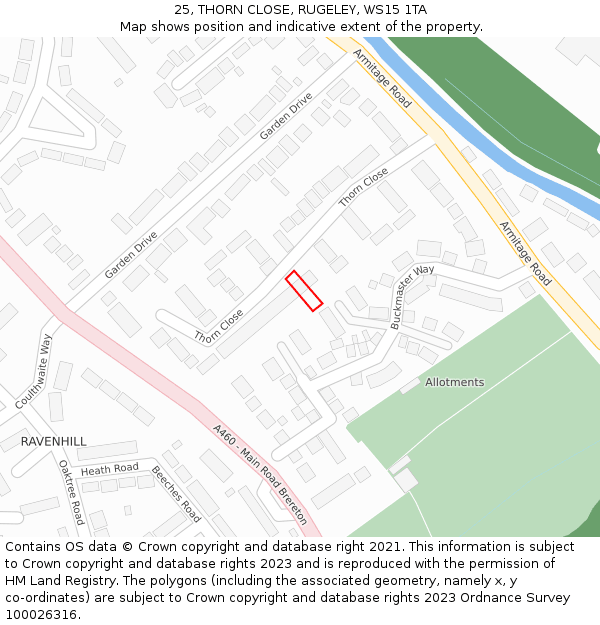 25, THORN CLOSE, RUGELEY, WS15 1TA: Location map and indicative extent of plot