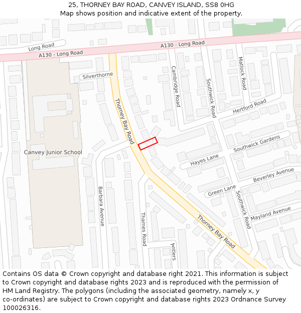 25, THORNEY BAY ROAD, CANVEY ISLAND, SS8 0HG: Location map and indicative extent of plot