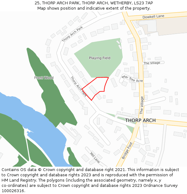 25, THORP ARCH PARK, THORP ARCH, WETHERBY, LS23 7AP: Location map and indicative extent of plot