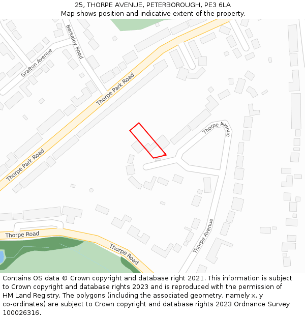 25, THORPE AVENUE, PETERBOROUGH, PE3 6LA: Location map and indicative extent of plot