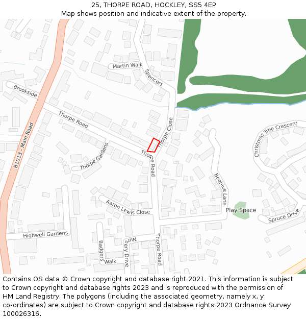 25, THORPE ROAD, HOCKLEY, SS5 4EP: Location map and indicative extent of plot
