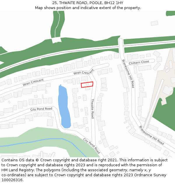 25, THWAITE ROAD, POOLE, BH12 1HY: Location map and indicative extent of plot