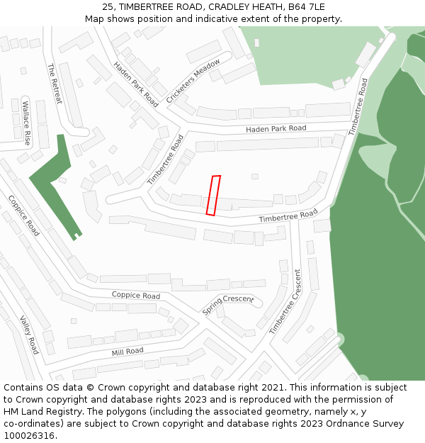25, TIMBERTREE ROAD, CRADLEY HEATH, B64 7LE: Location map and indicative extent of plot