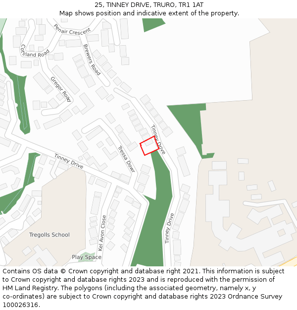 25, TINNEY DRIVE, TRURO, TR1 1AT: Location map and indicative extent of plot